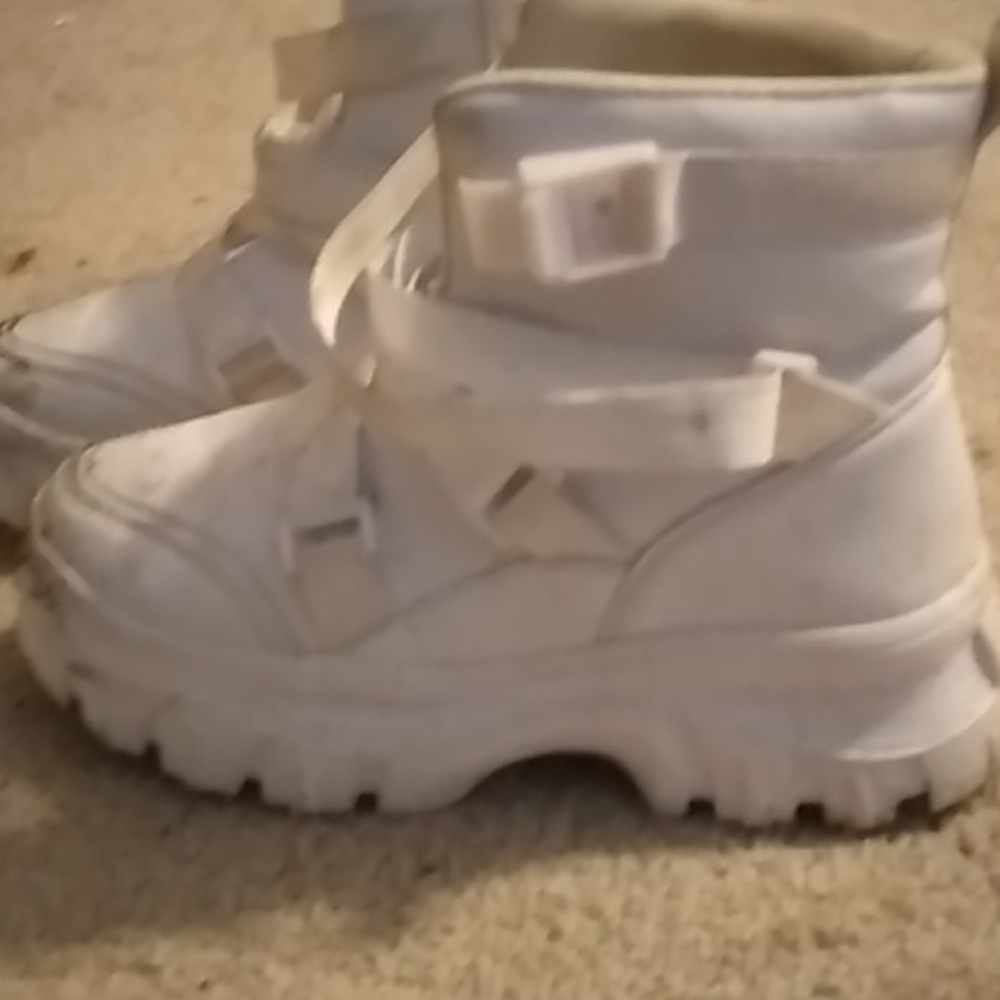White strap up combat boots